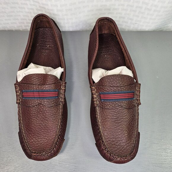 Brooks Brothers Men's Leather Loafers With Red & Blue Stripe Detail - Picture 1 of 11
